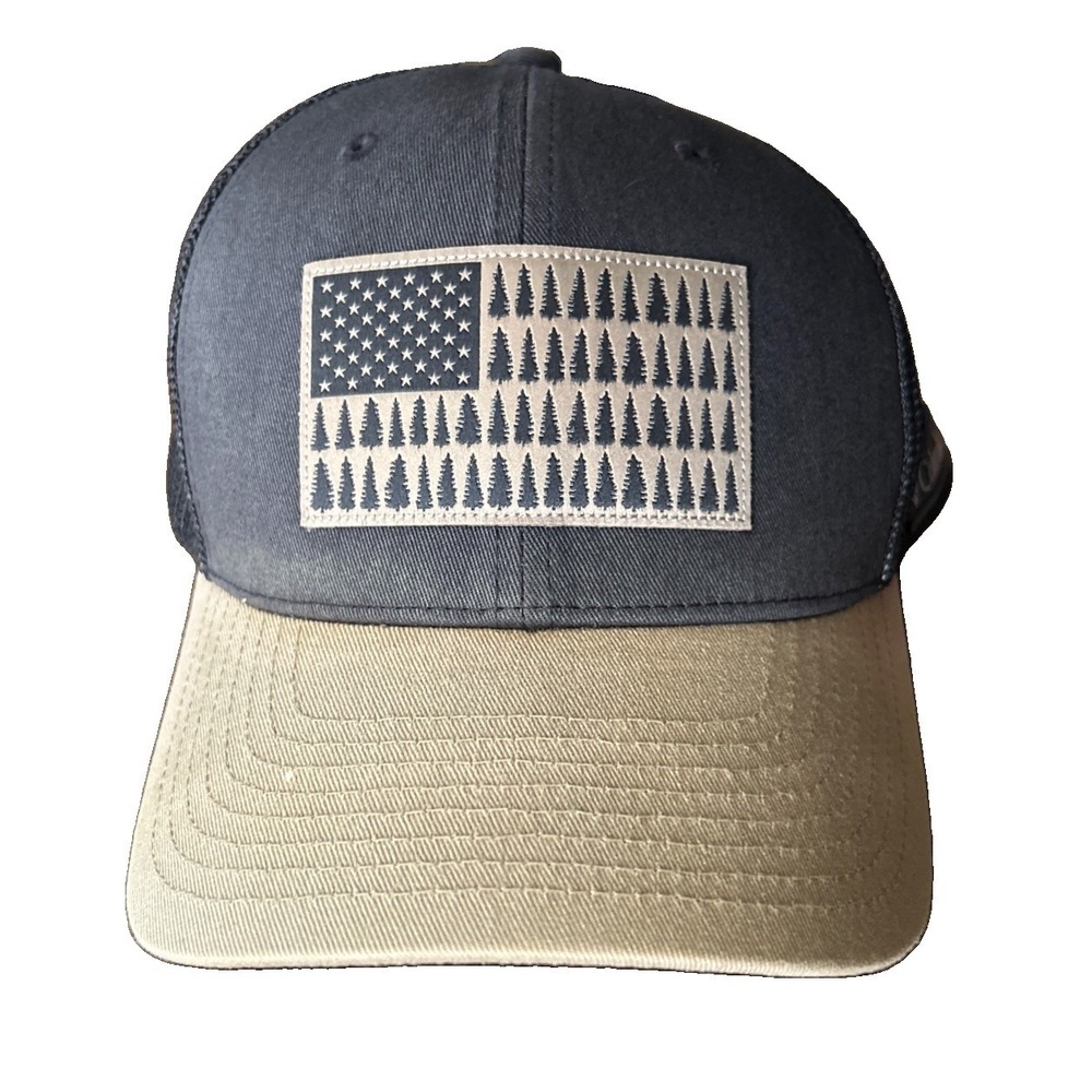 Columbia PFG Pine Tree Flag Mesh Ball Cap Gray Tan Trucker Hat L/XL